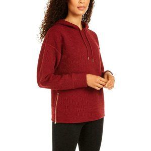 Ideology Womens Red Jacquard Zipper Hem Hoodie